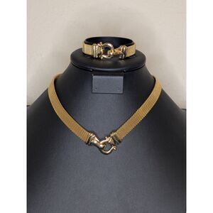 Vintage Gold Mesh Equestrian Style Choker Necklace & Bracelet Set